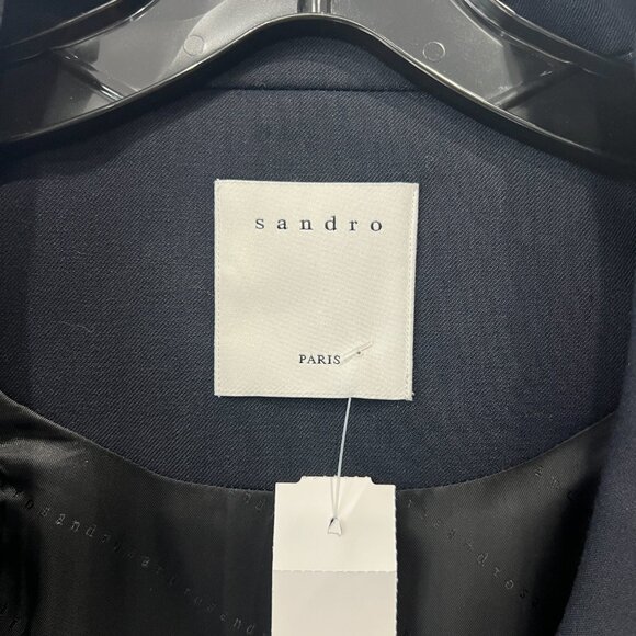 $520 Sandro Blue Cropped Patch Blazer Wool Jacket size 10/FR 42 - Picture 9 of 11